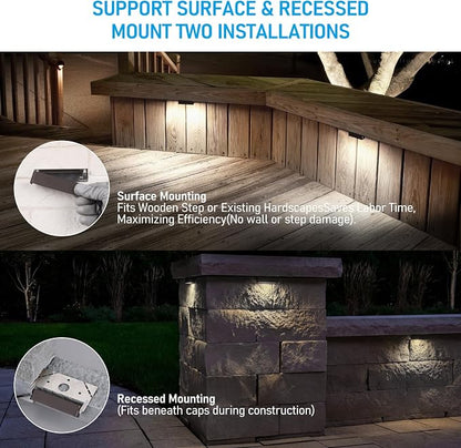 LEONLITE 8-Pack 4 Inch LED Hardscape Lighting, 1W/2W/3W, 5000K Daylight | Update Dimmable Retaining Wall Lights, Low Voltage Landscape Lighting, 12-24V AC/DC Paver Light, Outdoor Step Lights, ETL