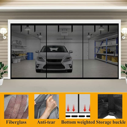 Magnetic Garage Door Screen 16x10ft Hands Free Net Curtains, Retractable Fiberglass Doors Cover Closure for 2 3 Car Garage Carport Patio Balcony Porch Gazebo Backyard Greenhouse RV (Black, 16x10ft)
