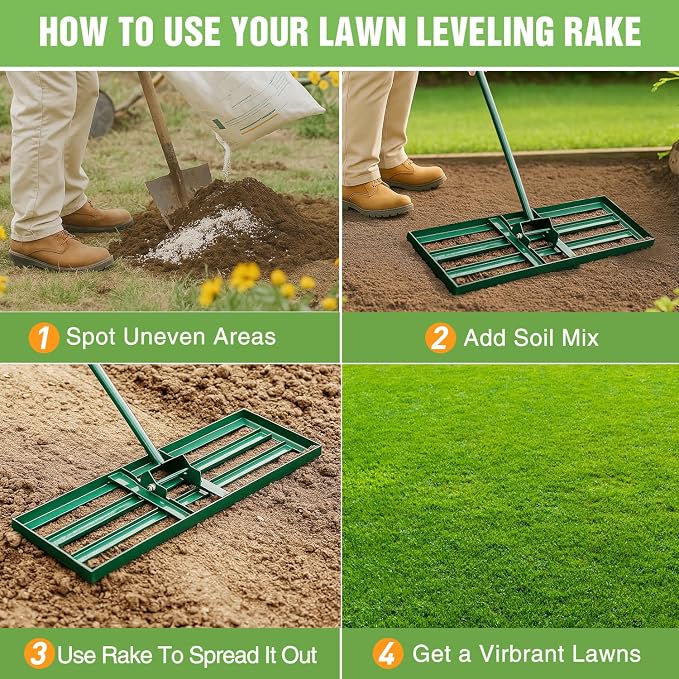 Yesker Lawn Leveling Rake 30 Inch for Soil Yard Leveling Rake with 30"x10" Ground Plate 72" Steel Handle Effort-Saving Heavy Duty Ground Leveler Tool for Backyard Garden Farm Golf Course Landscaping