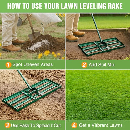 Yesker Lawn Leveling Rake 30 Inch for Soil Yard Leveling Rake with 30"x10" Ground Plate 72" Steel Handle Effort-Saving Heavy Duty Ground Leveler Tool for Backyard Garden Farm Golf Course Landscaping