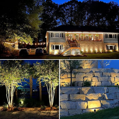 SUNVIE 3W Low Voltage Landscape Lighting Spot Lights with Connectors 8Pack | Waterproof Low Voltage Spotlight 3000K Warm White Outdoor LED Landscape Lights for Yard Garden House Tree Wall