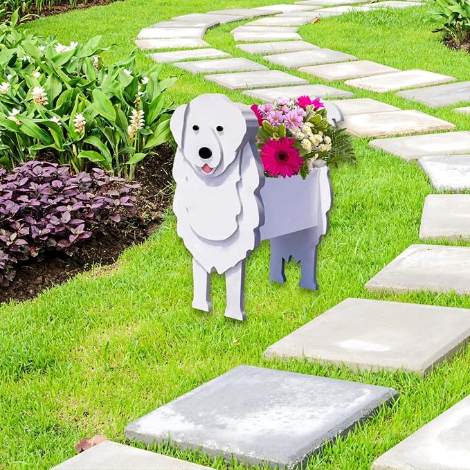 Great Pyrenees Dog Planter Pots, 9.45 x 6.02 x 13.39 Inches | Dog Flower Pot, Cute Animal Shaped Plant Pot, Gifts for Women & Pet Lovers, Indoor Outdoor Garden Home Office Decor