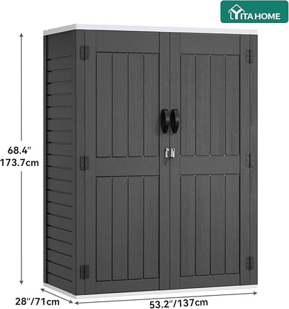 YITAHOME 59 cuft Outdoor Vertical Storage Shed, Tall Storage Shed Outdoor w/o Shelf, Outdoor Waterproof Storage Cabinet for Garage, Pool Storage, Garden Shed Outdoor Storage, Dark Gray