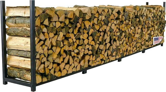 Woodhaven 16-Foot Firewood Rack – Made in USA – 1 Cord Raised Lumber Storage Rack – Keeps Wood Dry & Ready – Heavy-Duty Steel, Lifetime Structural Warranty (Without Cover)