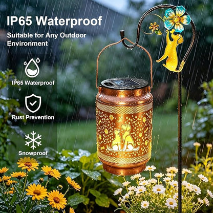 2 Pack Dog Solar Lanterns Outdoor Waterproof Solar Garden Decor, Birthday Gifts for Women Mom Grandma, Metal Hanging Lights with Shepherd Hook for Outside Yard Patio Pathway Backyard