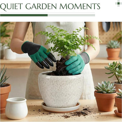 8.3 Inch Ceramic Planter with Saucer Leak-Proof Mesh &Drainage, Round Plant Pot with Gardening Gloves for Indoor Outdoor Plants