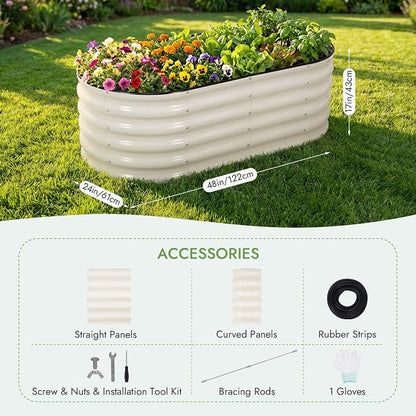 INNO STAGE Galvanized Raised Garden Bed Kits, 4x2x1.4FT Metal Raised Beds Outdoor for Gardening, 17'' Tall Large Steel Raised Planter Bed for Vegetables, Flowers Patio Ground Planter Box (White, 2Pcs)