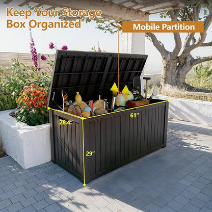 Zapdos 180 Gallon Outdoor Storage Box, Resin Deck Box for Furniture Cushions Garden Tools, Waterproof Lockable Outside Storage Boxes, Black, 61" L x 28.4" W x 29" H
