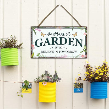 To Plant a Garden Is to Believe in Tomorrow Garden Sign - Colorful Wooden Hanging Spring Decor for Country Rustic Garage Home Farmhouse Wall Fence Decor Gift for Mothers, Grandmas, Plant Lovers -A02