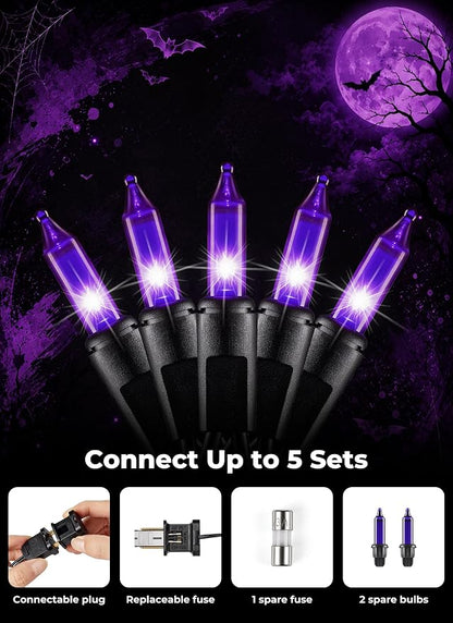 Minetom Halloween String Lights Outdoor 100 Count 20 Feet Incandescent Bulb Mini Lights for Christmas Indoor Garland Party Festival Decoration, Purple