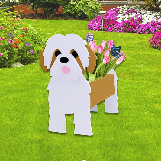Brown Shih Tzu Dog Planter Pots, 9.84 x 9.06 x 17 Inches | Large Dog Flower Pot, Cute Animal Shaped Plant Pot, Gifts for Women & Pet Lovers, Indoor Outdoor Garden Home Office Decor
