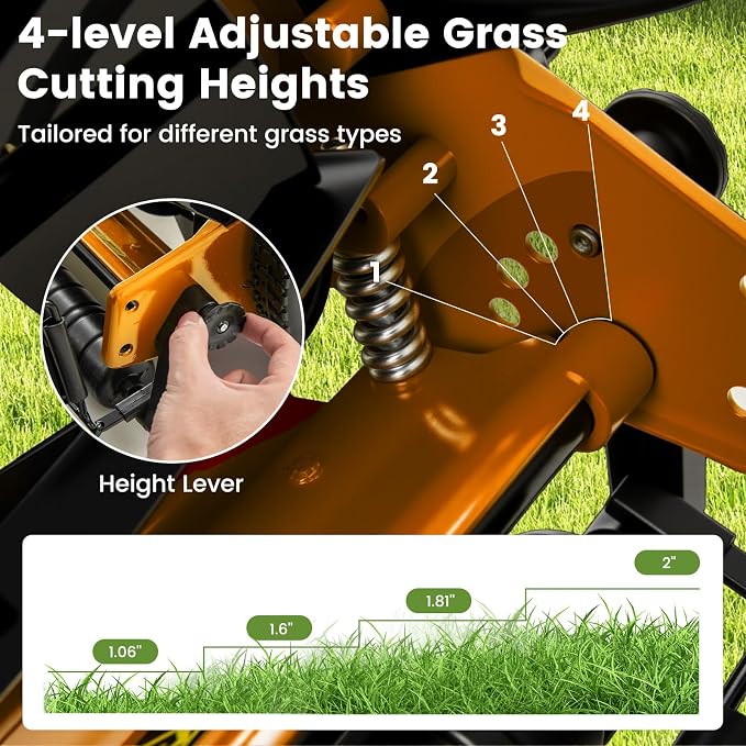Goplus Manual Lawn Mower, 14 Inch 5-Blade Walk-Behind Cordless Grass Cutter with 7 Gallon Removable Grass Collect Bag, Adjustable Cutting Heights, Push Reel Lawn Mower for Yard, Garden