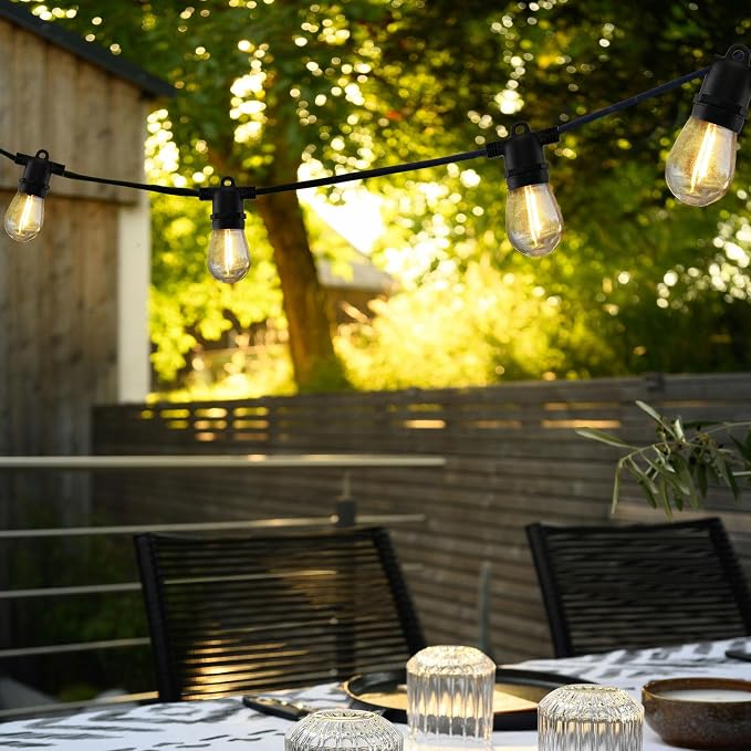 YULETIME 2-Pack 35 ft 15 LED Patio String Lights Plug-in, E26 Base S14 Bulb | 2-Strand 30 Lights, 70' Total Length, Shatterproof Bulbs, Dimmable, Weatherproof Socket, Pre-assembled, Backyard Bistro Light