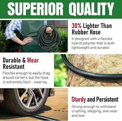 Garden Hose 50 ft x 5/8" with Nozzle, Water Hose Heavy Duty Flexible, Lightweight Kink-less Hybrid Hose with Swivel Handle, Male to Female Fittings
