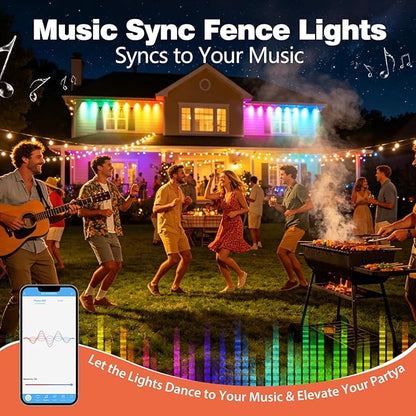 Outdoor Fence Lights Plug in, 100FT LED Fence Lights, App & Remote Control, 100 Scene Modes, IP67 Waterproof Outdoor Lights for Backyard, Patio, Deck - Brighter Than Solar Lights