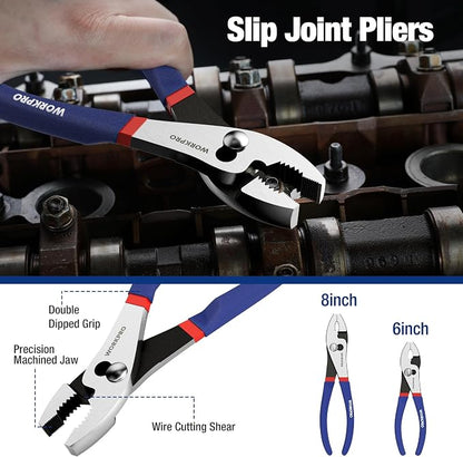 7-piece WORKPRO Pliers Set with Groove Joint, Long Nose, Slip Joint, Linesman, and Diagonal Pliers for DIY & Home Use