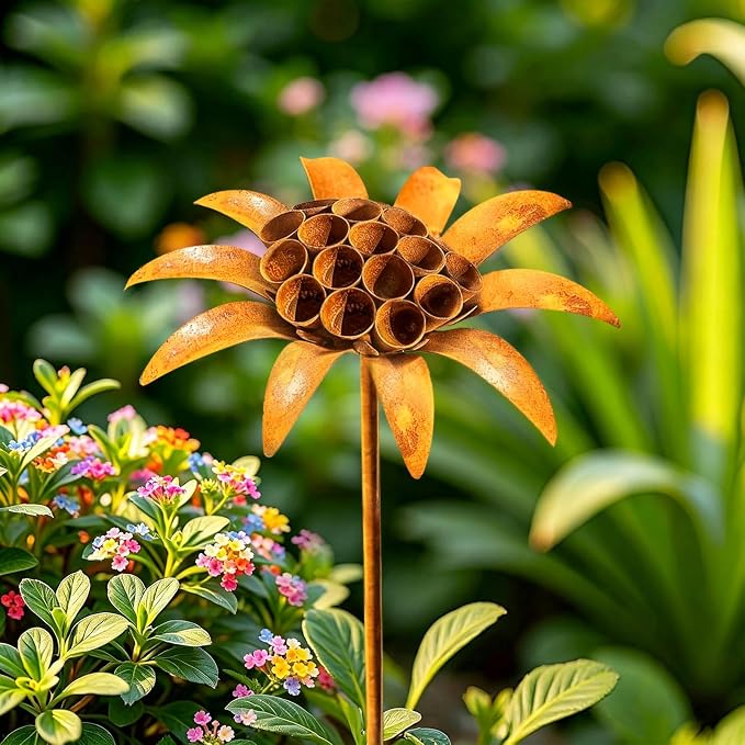 Metal Plant Garden Stake, 30 Inch Large Plant Sculpture, Durable Yard Art Decor for Outdoor Patios Lawn Planters Flower Beds Unique Quirky Garden Gift