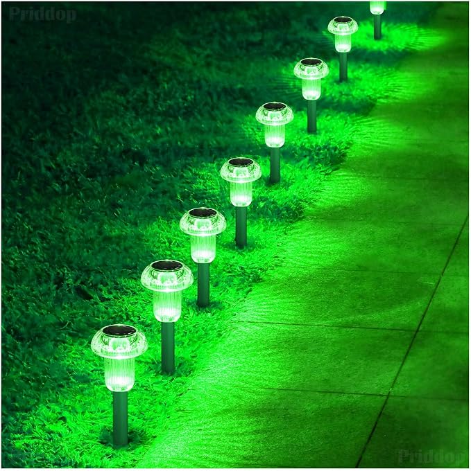 Priddop Solar Lights Outdoor Waterproof 8 Pack LED Green Stake Mushroom | Yard Pathway Garden Decorative Patio Landscape Path Walkway Spike Pattern Acrylic Cap ABS Stake Outside Halloween Decor