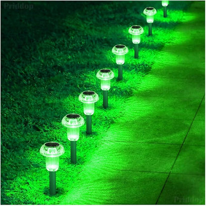 Priddop Solar Lights Outdoor Waterproof 8 Pack LED Green Stake Mushroom | Yard Pathway Garden Decorative Patio Landscape Path Walkway Spike Pattern Acrylic Cap ABS Stake Outside Halloween Decor