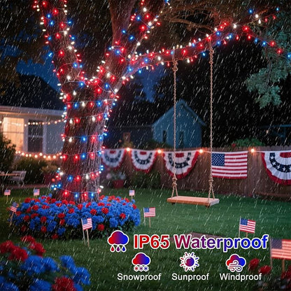 Red White and Blue Lights, 66FT 200 LED 4th of July String Lights Outdoor, Waterproof 8 Modes Connectable Plug In Patriotic Decorations Light for Indoor Independence Memorial Day Party Holiday