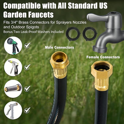 15FT PVC Hybrid Garden Hose, 5/8 in Black Hose, Brass Fittings | Flexible Reach for Homeowners and Small-Space Gardeners Watering Patio Plants, Planters and Raised Beds