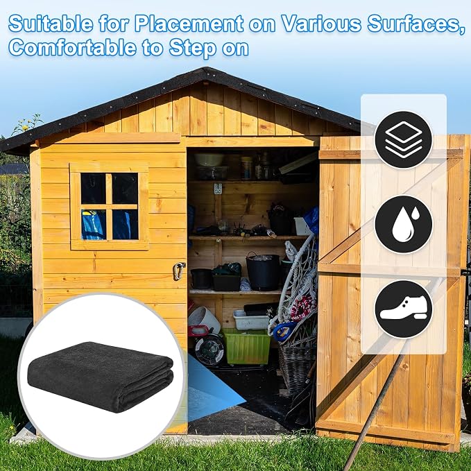 M METERXITY 3 mm Thickened Outdoor Storage Shed Mat, 4.9x9.2 ft Waterproof Shed Flooring Mat for Patio Furniture Floor Protecting from Wear/Liquid/Dust/Oil, Non-Slip Felt Rubber Rug Pad [Grey]