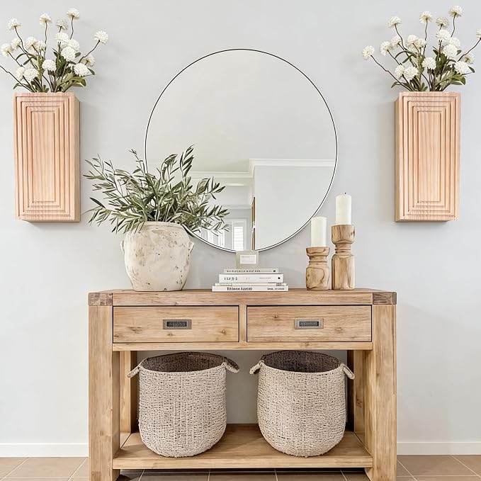 Wooden Wall Planter Vase,2 Pack Natural Wood Hanging Planter for Indoor Fake Plants Modern Boho Farmhouse Wall Art Decor for Home Kitchen Modern Farmhouse Bathroom Living Room Dining Room