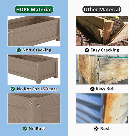 HDPE Raised Planter Box Outdoor,Rot-Resistant and Non-Cracking,Small Raised Beds for Gardening 29.5 * 14.4 * 9.8 in for Yard,Lawn,Outdoor Planter Boxes Rectangle with Drainage Holes Brown