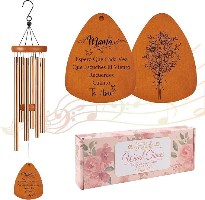 Mom Wind Chimes for Outside, Windchimes with Double Sided Wooden Plaque, Gifts for Mom Garden Patio Decor