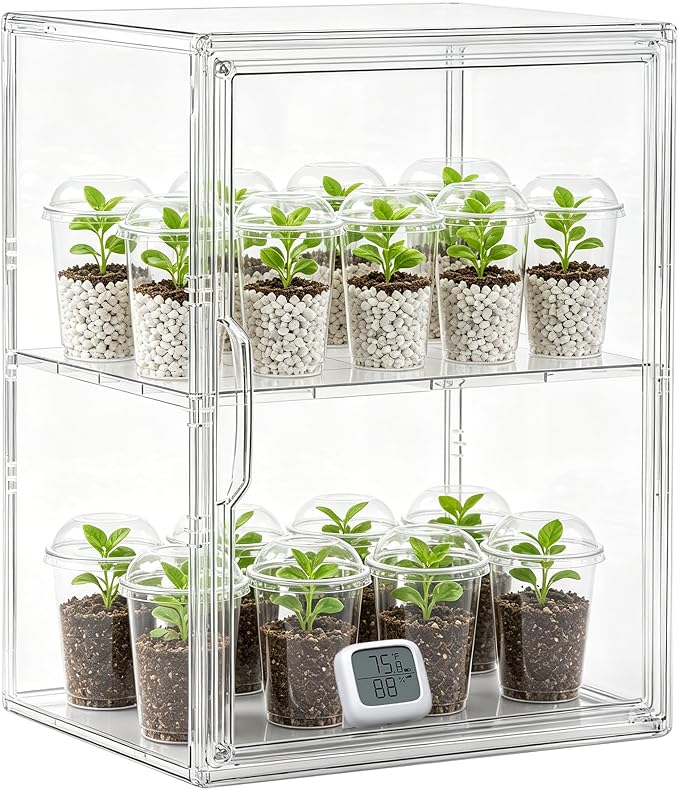Mini Greenhouse Indoor with Magnetic Door, L-2tier-1pcs | Strong Heat & Moisture Retention, Blocks Wind & Frost, Adjustable Shelf Height, Magnetic Door, Tool-Free Easy Assembly