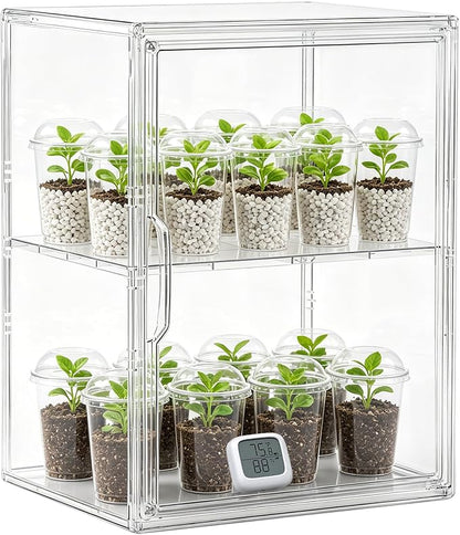 Mini Greenhouse Indoor with Magnetic Door, L-2tier-1pcs | Strong Heat & Moisture Retention, Blocks Wind & Frost, Adjustable Shelf Height, Magnetic Door, Tool-Free Easy Assembly