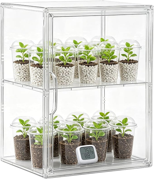 Mini Greenhouse Indoor with Magnetic Door, L-2tier-1pcs | Strong Heat & Moisture Retention, Blocks Wind & Frost, Adjustable Shelf Height, Magnetic Door, Tool-Free Easy Assembly