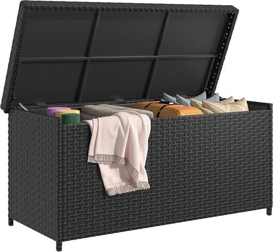 YITAHOME 260 Gallon Deck Box | XXL Wicker Outdoor Storage Box, Oversized Rattan Storage Cabinet for Patio Furniture, Cushions, Pool Storage and Garden Tools