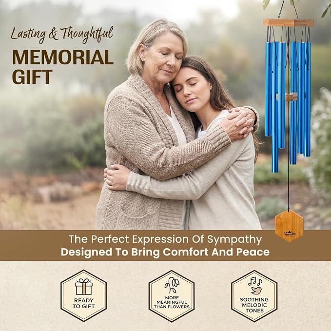 Royal Blue Wind Chimes for Outside, 29 Inch Hand Tuned G Major Pentatonic Wind Chime, Memorial Sympathy Gift for Loss of Loved One, Deep Tone Aluminum Bamboo Garden Patio Porch Decor