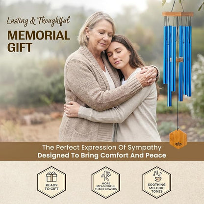Royal Blue Wind Chimes for Outside, 29 Inch Hand Tuned G Major Pentatonic Wind Chime, Memorial Sympathy Gift for Loss of Loved One, Deep Tone Aluminum Bamboo Garden Patio Porch Decor