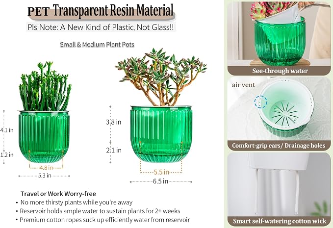 Melphoe Self Watering Pots for Indoor Plants Planter, 6.5/5.3 Inch 2 Pack Planters Self Watering Plant Pots for Flower, Houseplants, Succulent, African Violets and Cactus with Drainage