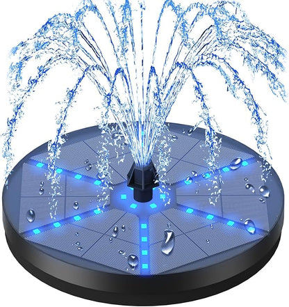 Solar Bird Bath Fountains Upgraded, 4W Solar Powered Water Fountain Pump with 4000 Battery, 7 Nozzles & 4 Fixers, Colorful LED Lights for Garden, Pond, Swimming Pool, Fish Tank, and Outdoor