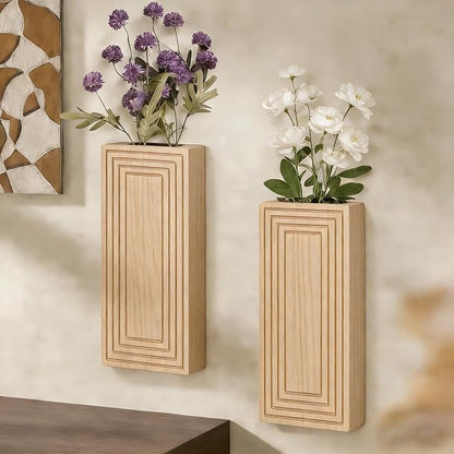 Wooden Wall Planter Vase,2 Pack Natural Wood Hanging Planter for Indoor Fake Plants Modern Boho Farmhouse Wall Art Decor for Home Kitchen Modern Farmhouse Bathroom Living Room Dining Room