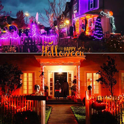JMEXSUSS 2 Pack Solar String Lights Outdoor Waterproof, Total 400 LED 151FT Solar Christmas Lights Outdoor, 8 Modes Christmas Light for Outside Patio Yard Tree Decorations, Purple to Orange