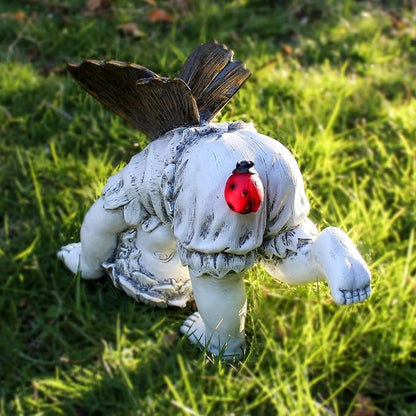 Suyorpe Solar Fairy Garden Statue Decor - Gifts for Women Mom Mother's Day, Angel Boy Resin Figurine Waterproof Home Decoration with Ladybug LED Lights for Outdoor Balcony Lawn Yard Patio