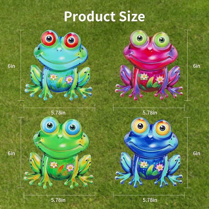 Junware Metal Frog Wall Decor, 4Pcs Frog Iron Wall Art Sculptures Art Frogs Wall Hanging Sculpture Decoration.Outdoor Fence Art for Home Garden, Fence, Patio, Yard, Bedroom Outside Gifts for Adults
