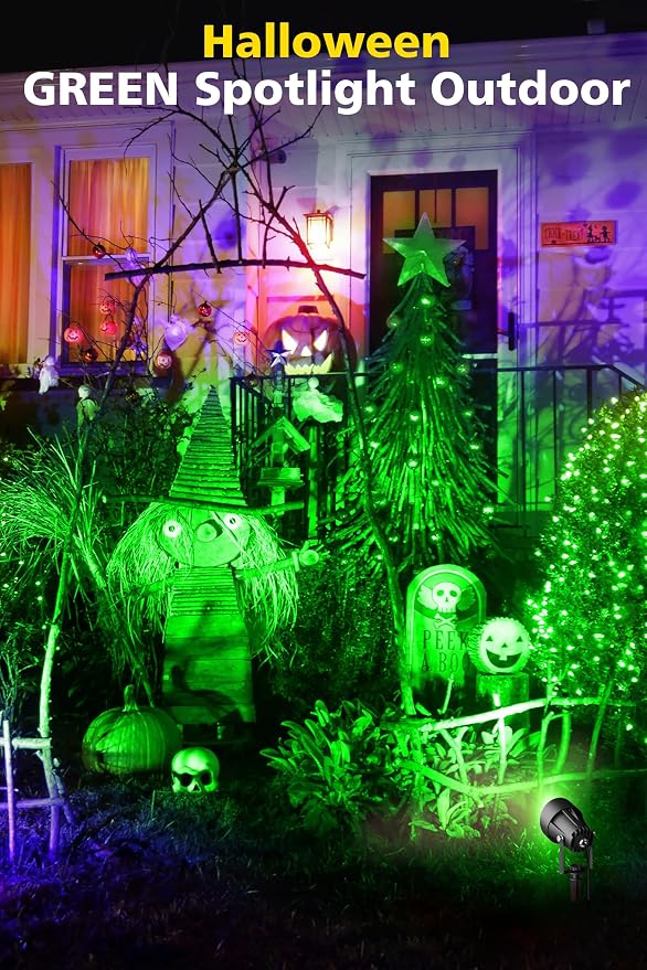 T-SUN Green Spotlight Outdoor, Waterproof LED Landscape Lighting with US Plug, Easy Install 270° Adjustable Outdoor Spot Lights for Garden Tree Yard Decor, 2 Pack