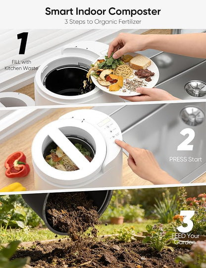 Electric Composter for Kitchen, LUBBYGIM 2.5L Smart Countertop Compost Bin