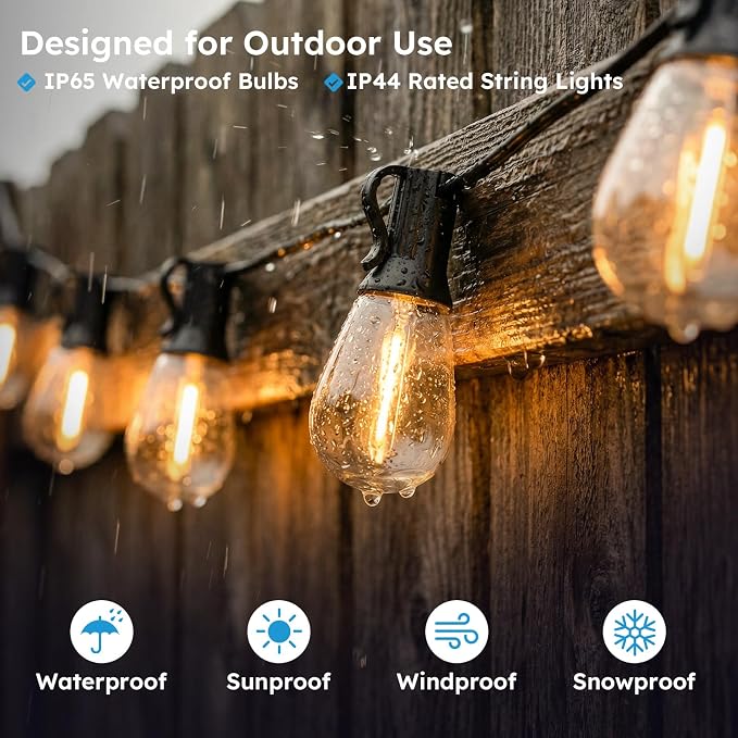 GvvooHome 100FT Outdoor String Light with S11 Plastic Bulbs, Low-Voltage LED Patio Light with App & Remote, Music Sync, 4 Lighting Modes, Dimmable & Waterproof for Backyard, Porch, Garden, Deck, Party