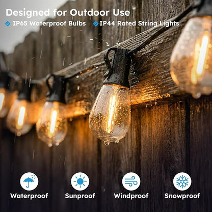 GvvooHome 150FT Outdoor String Light with S11 Plastic Bulbs, Low-Voltage LED Patio Light with App & Remote, Music Sync, 4 Lighting Modes, Dimmable & Waterproof for Backyard, Porch, Garden, Deck, Party