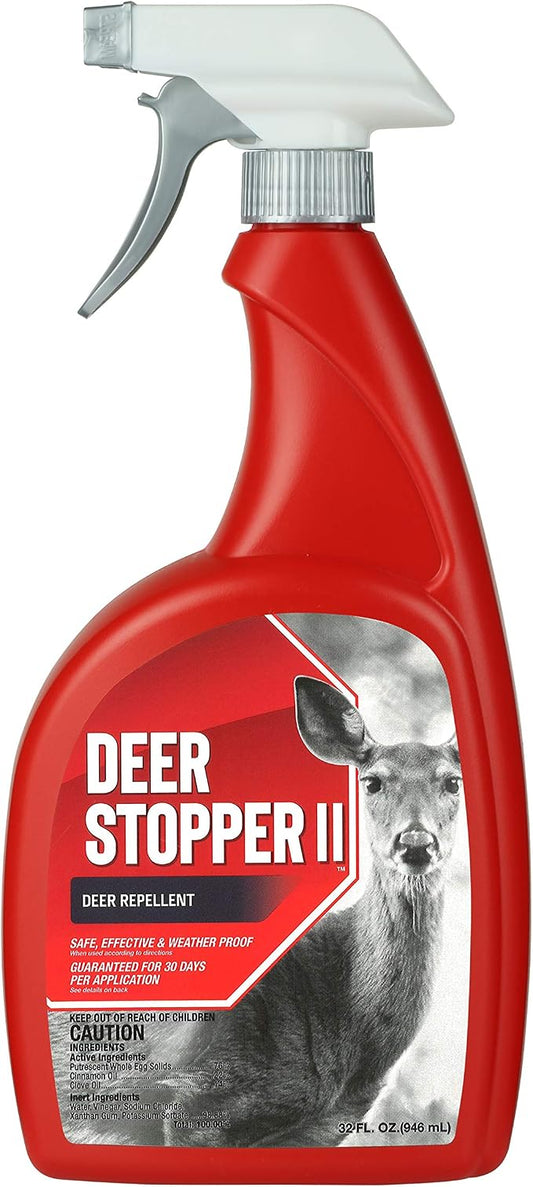 Deer Stopper II - Moose, Elk & Deer Repellent Spray for Gardens, Lawns & Landscaping - 30-Day Weatherproof Protection - Cinnamon & Clove Scent - Safe Around Kids, Pets & Plants - 32oz
