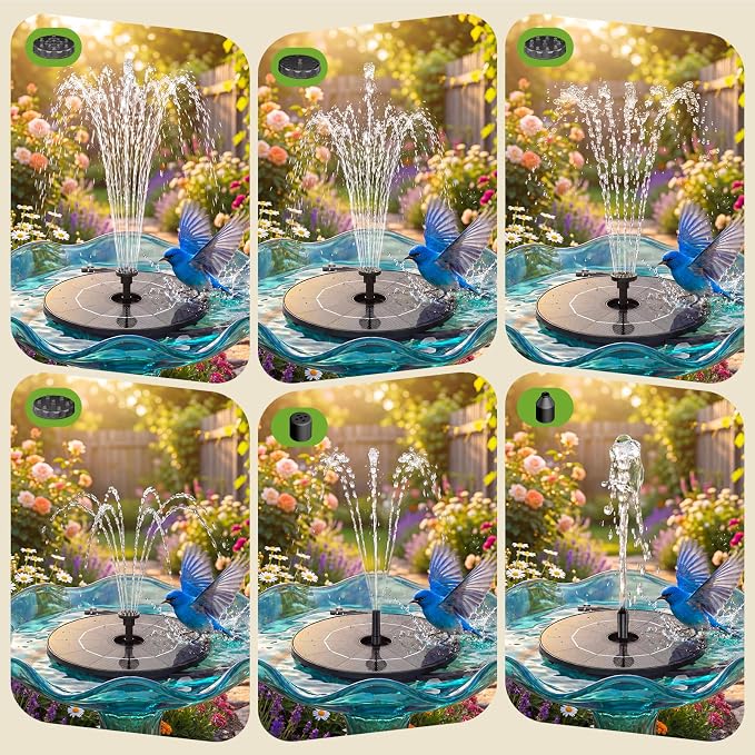 AISITIN Solar Bird Bath Fountain with 6 Nozzles & DIY Separated Design & 3 Anti-Drift Bracket, 2026 Upgrade Free Standing Solar Fountain for Bird Bath, Fish Tank, Garden, Pond, Yard and Outdoor Decor