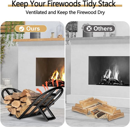 Lilybud--lily Firewood Rack Outdoor Indoor, Foldable Wood Rack Metal Firewood Holder Indoor Small Log Wood Storage Fireplace Log Holder for Firepit Stoves
