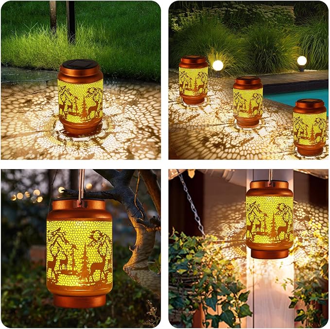 Solar Lanterns Outdoor Waterproof Gifts for Women Grandma Gifts for Mom Deer Garden Decor Solar Hanging Lantern Metal for Patio Yard Festival Pathway Landscape