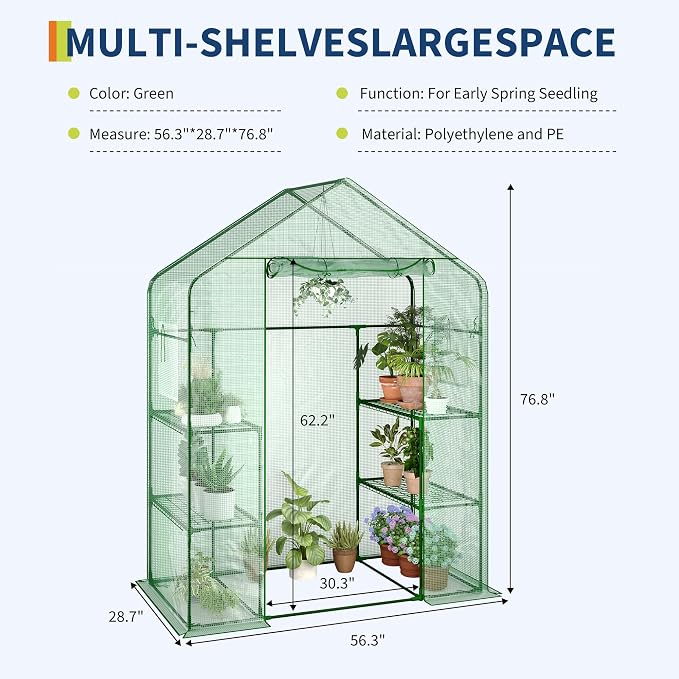 Greenhouse, 57 x 29 x 76'' Greenhouses for Outdoors, Durable Green House Kit with Window, Thicken PE Cover, 3 Tiers 12 Shelves, Portalbe Walk in Green Houses for Indoor Backyard Outside